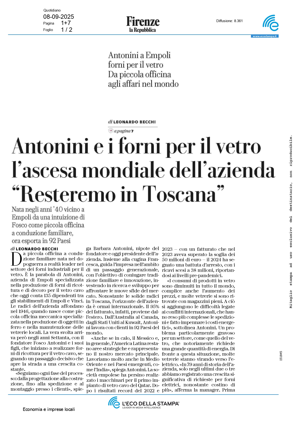 Antonini e i forni per il vetro: l'ascesa mondiale dell'azienda - Press | Antonini Srl