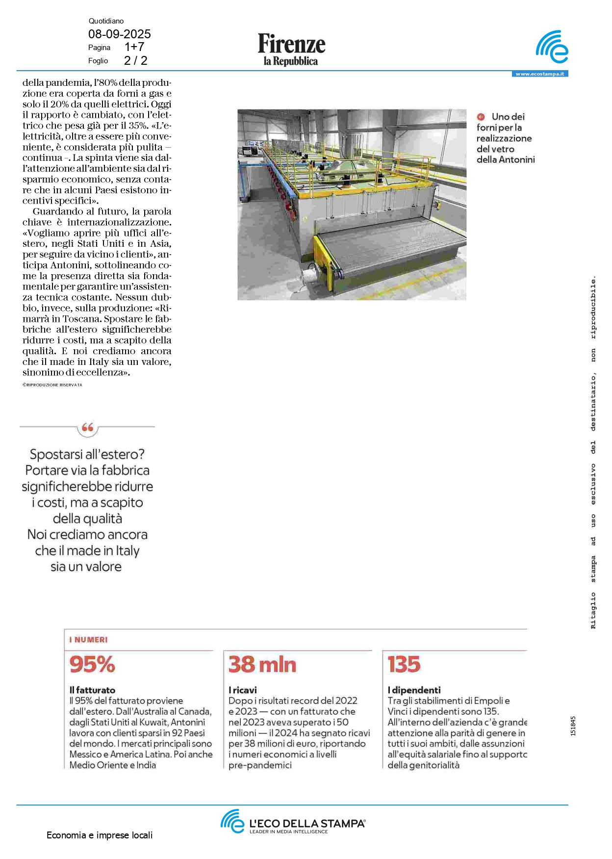 Antonini e i forni per il vetro: l'ascesa mondiale dell'azienda - Press | Antonini Srl